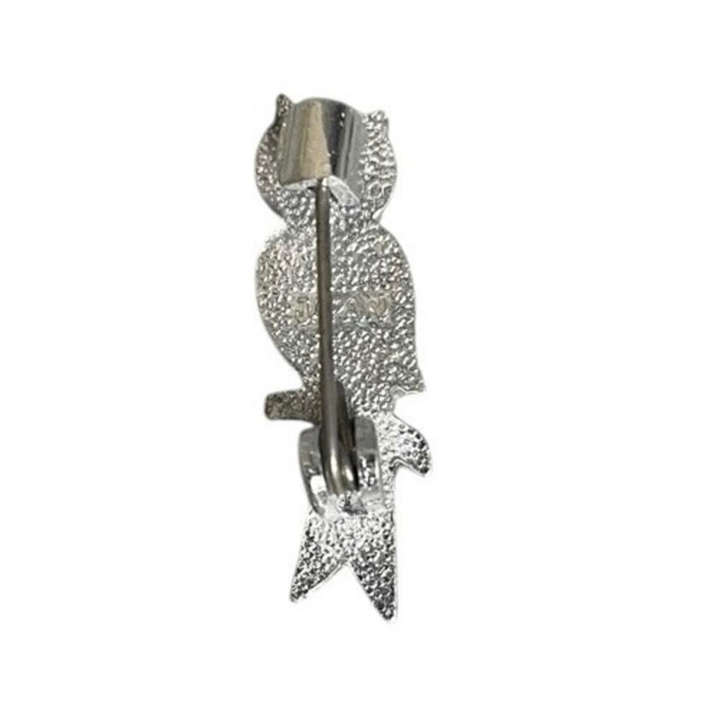 Vintage Small Silver Colored Made In Japan Owl Brooch Pin - Picture 2 of 2